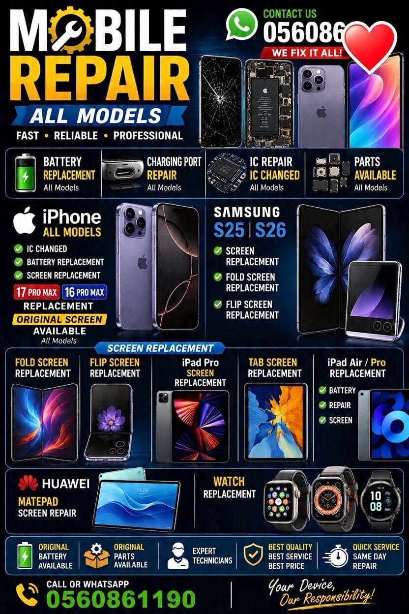 SAR 100, Mobile Phone Repair All Mobile Specialist Iphonr All Model Orignal Screen Avilble