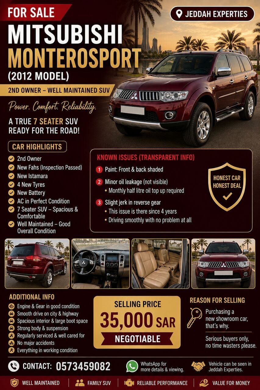 SAR 35, Mitsubishi Montero Sport, 2012, Automatic, 248600 KM,
