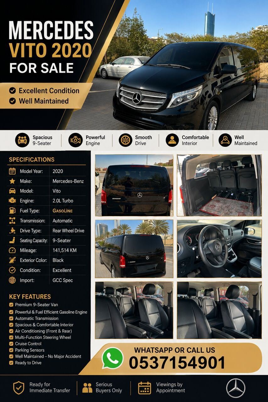 SAR 96000, Mercedes-Benz Vito, 2020, Automatic, 141514 KM, Mercedes Vito Black
