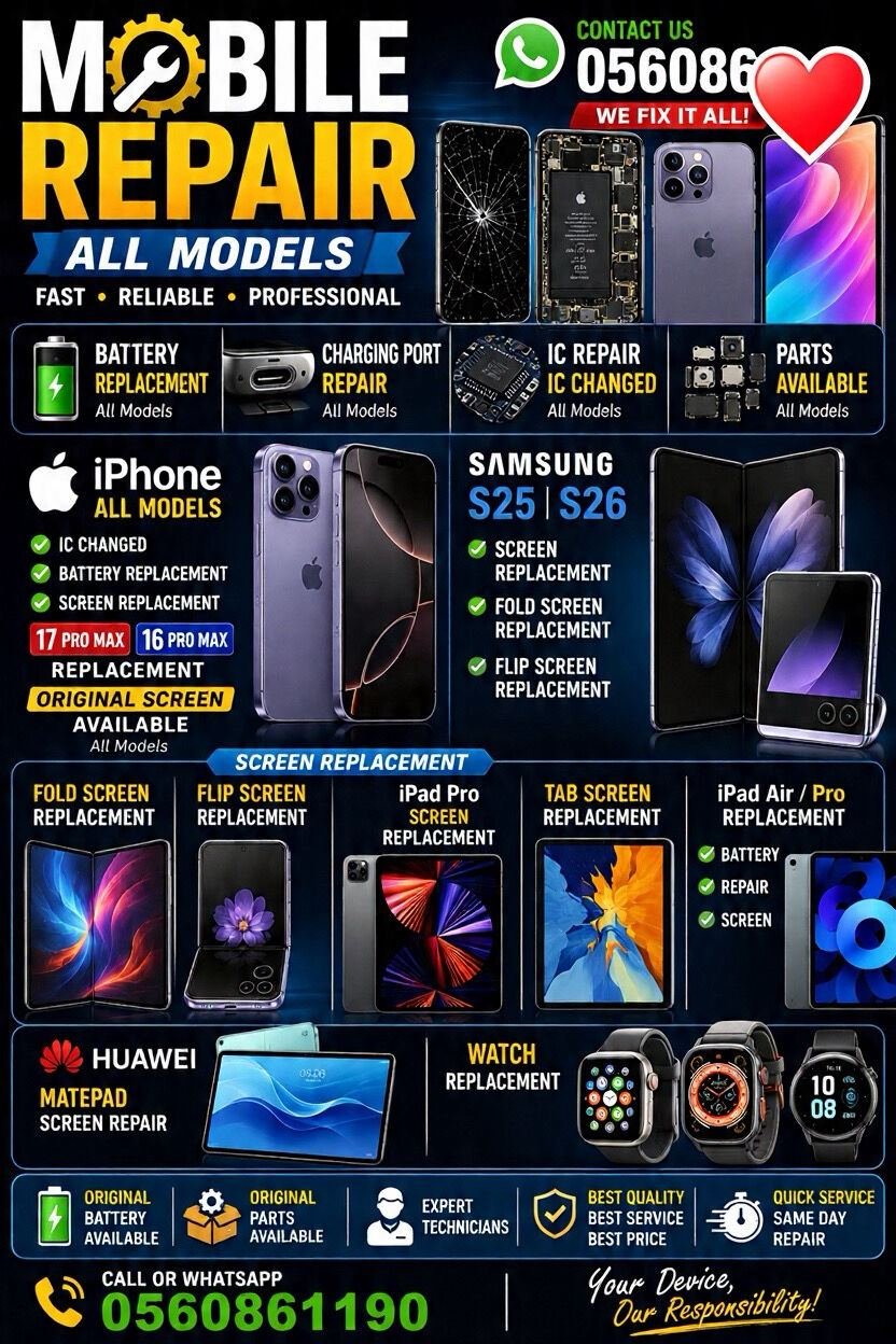 SAR 100, Mobile Phone Repair All Mobile Specialist Iphonr All Model Orignal Screen Avilble
