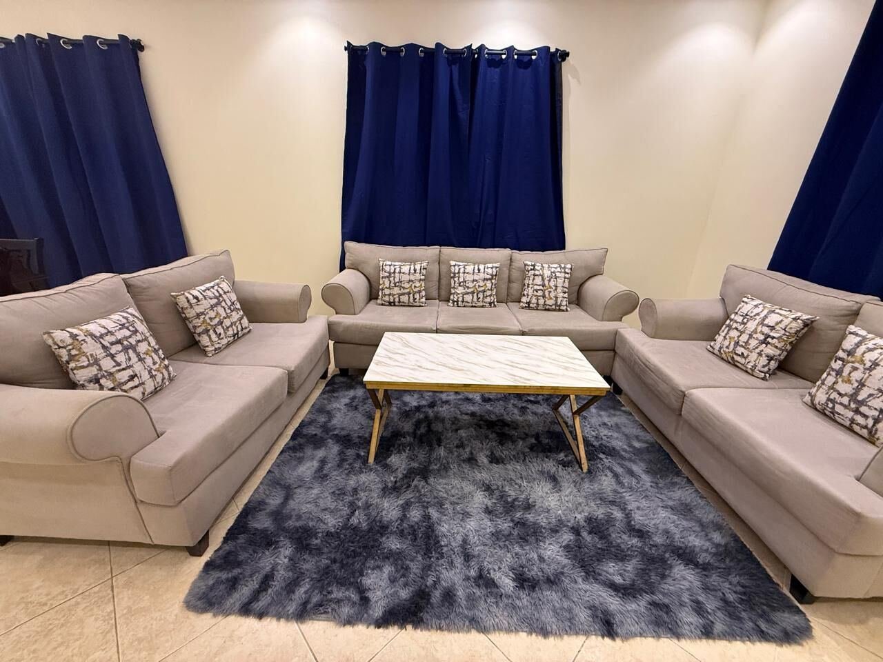 SAR 1300, 7-Seater Sofa + Table And 4 Serving Tables + Soft And Fluffy Carpet