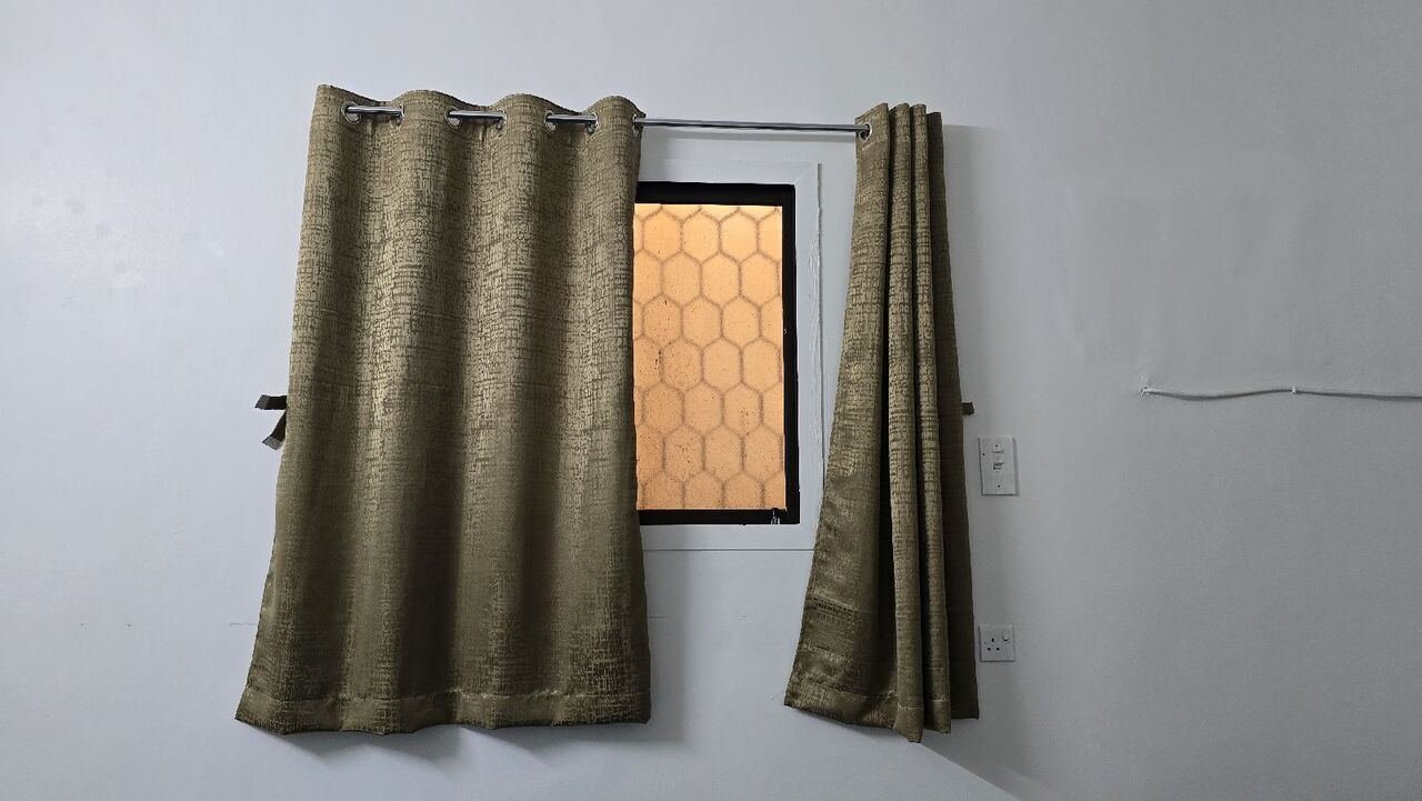 SAR 200, 4 Sets Of Curtains With Rods - Olive/Gold Textured, Grommet Style