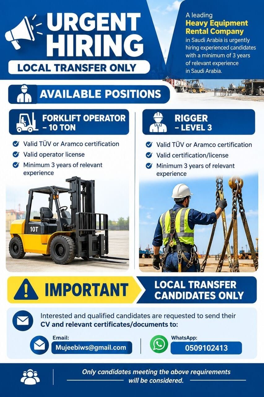 🚨 URGENT HIRING – LOCAL TRANSFER ONLY 🚨
