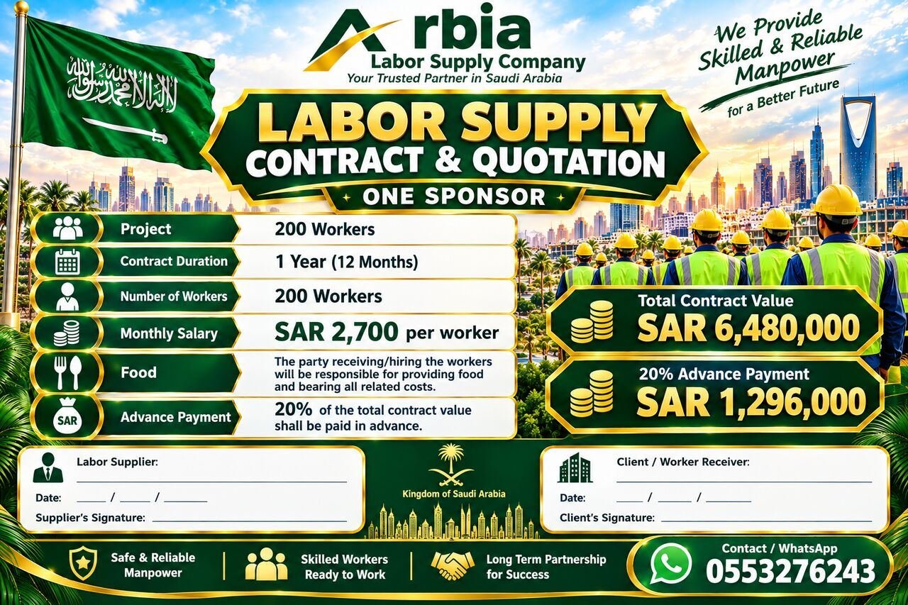 LABOR SUPPLY CONTRACT 200 WORKERS ONE SPONSOR