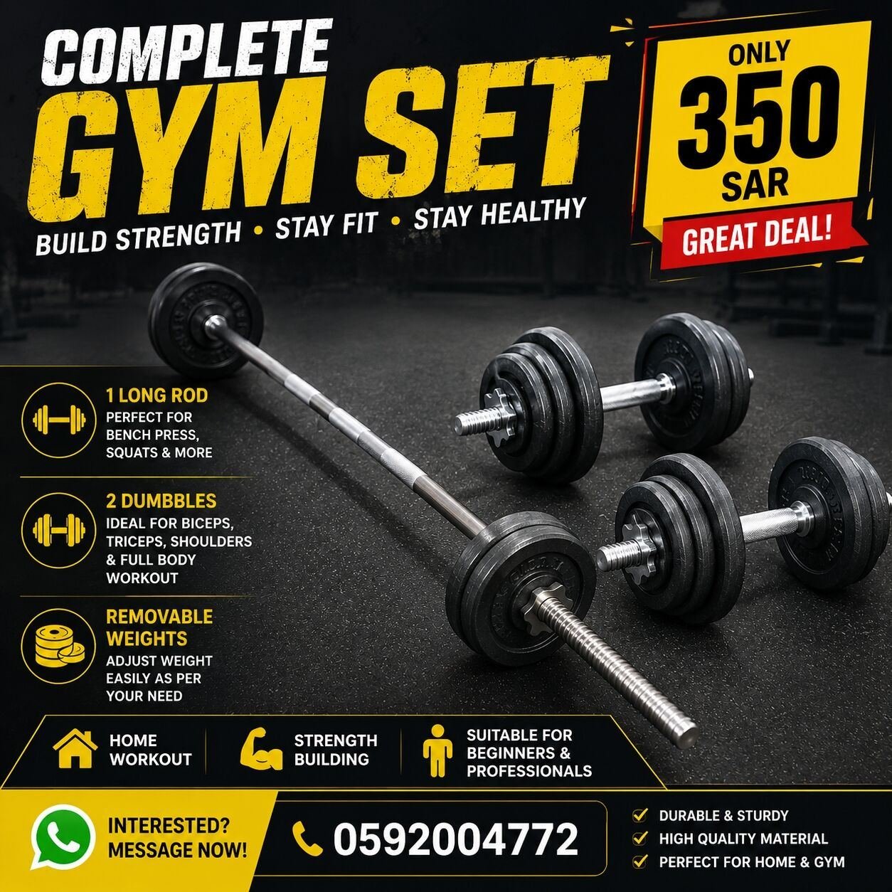 SAR 350, 🏋️ Complete Gym Set For Sale – SAR 350