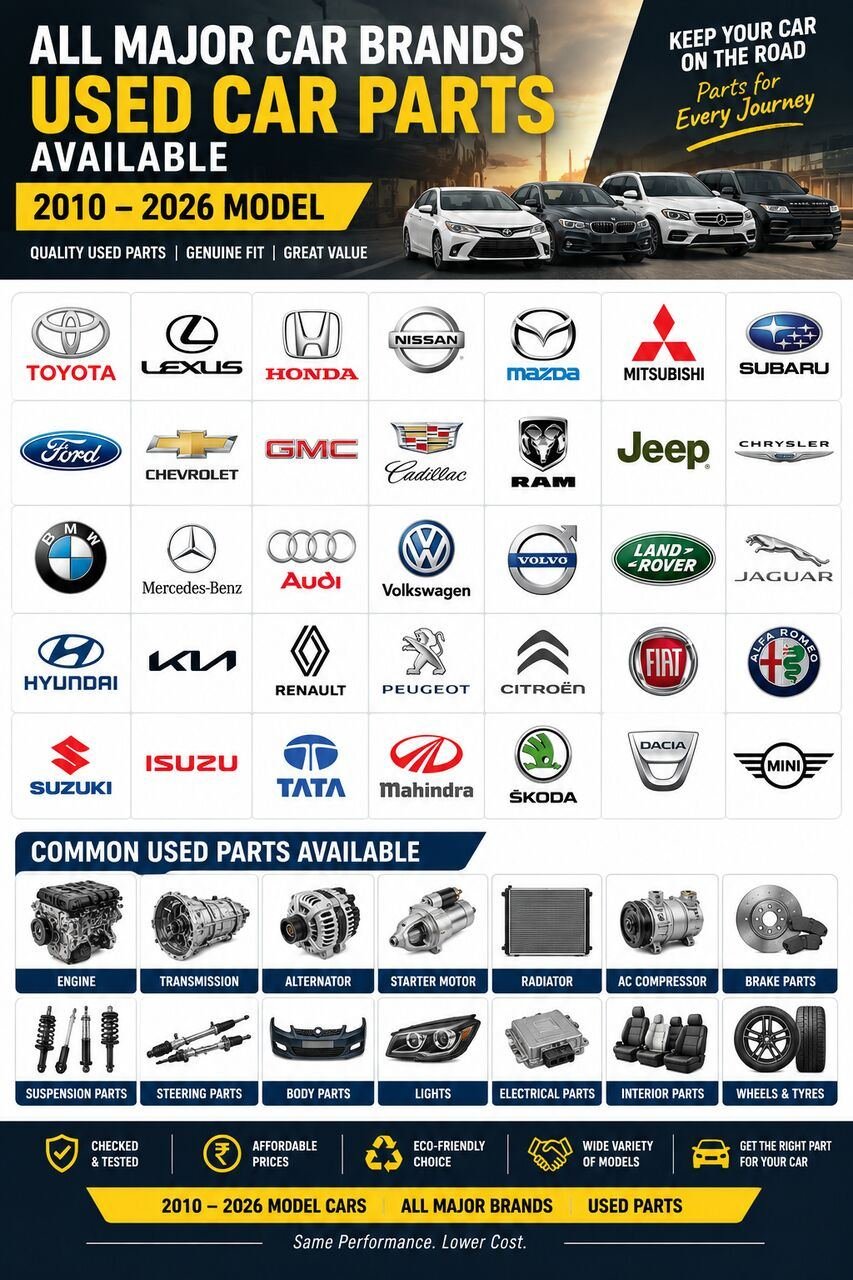 SAR 900, QUALITY USED CAR PARTS — FOR EVERY CAR, EVERY MODEL AFFORDABLE PRICE ORDER AND WE DELIVER.