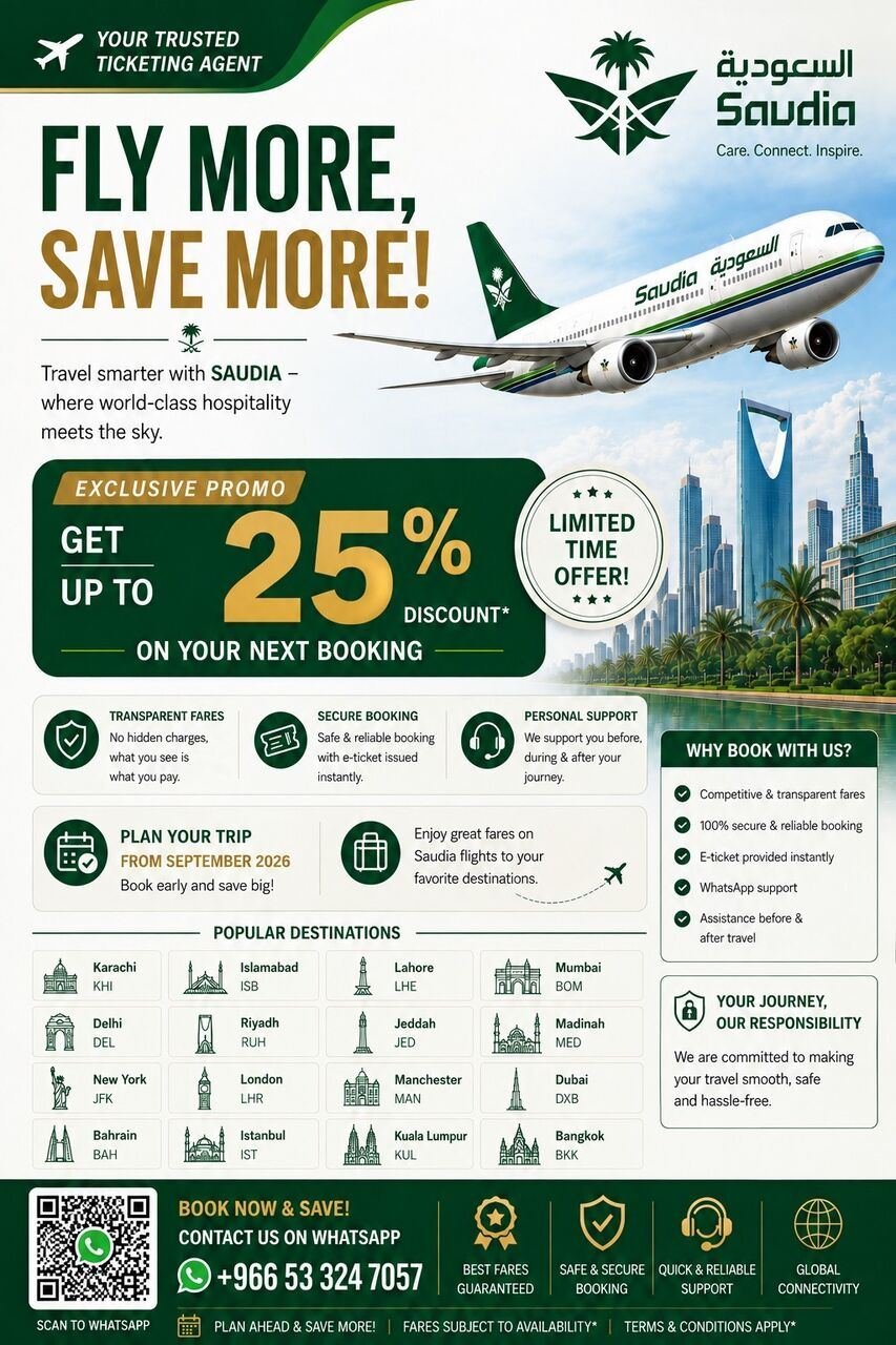SAR 1000, Saudi Airlines Tickets