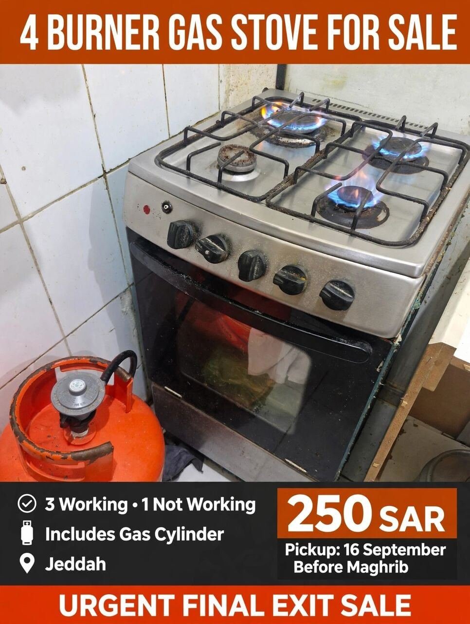 SAR 250, Gas Stove , Adopter And Gas Cylinder
