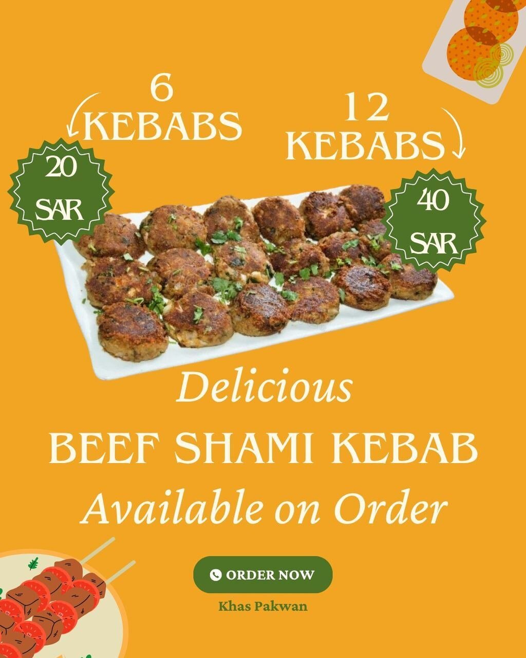 SAR 17, Homemade Food - Chicken And Beef Shami Kebab - Available