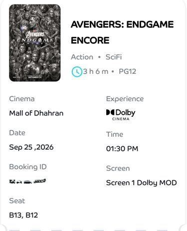 SAR 180, 🎬 Avengers: Endgame Encore Tickets Available!