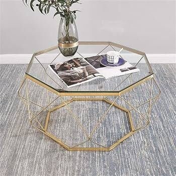 SAR 499, Brand: Generic Modern Creative Coffee Table With Tempered Glass Desktop And Metal Base Li