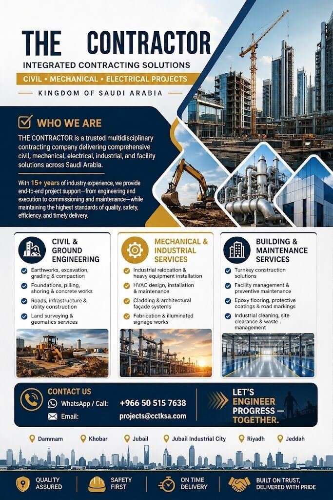 THE CONTRACTOR Integrated Solutions For Civil Mechanical & Electrical Project.*✅0505157638