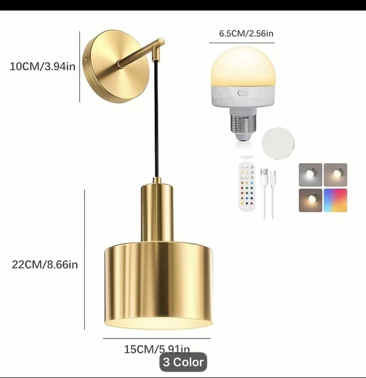 SAR 95, Set Of 2 Wireless Light Sconces Gold Colour