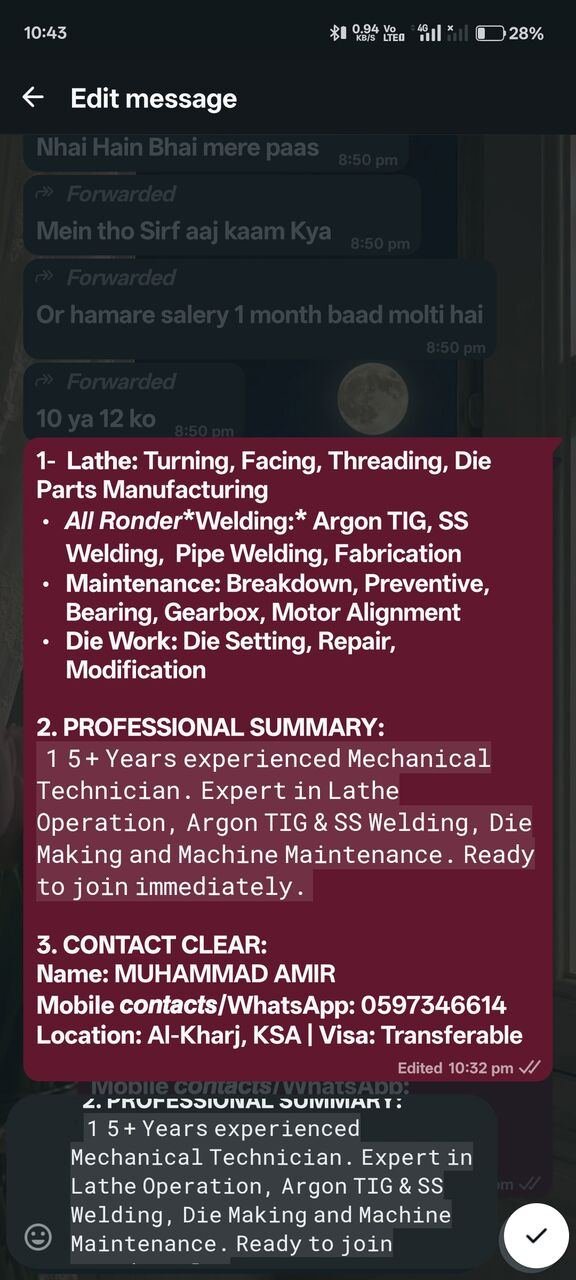 Mechanical Technician With 15 Years Experience Looking For Job