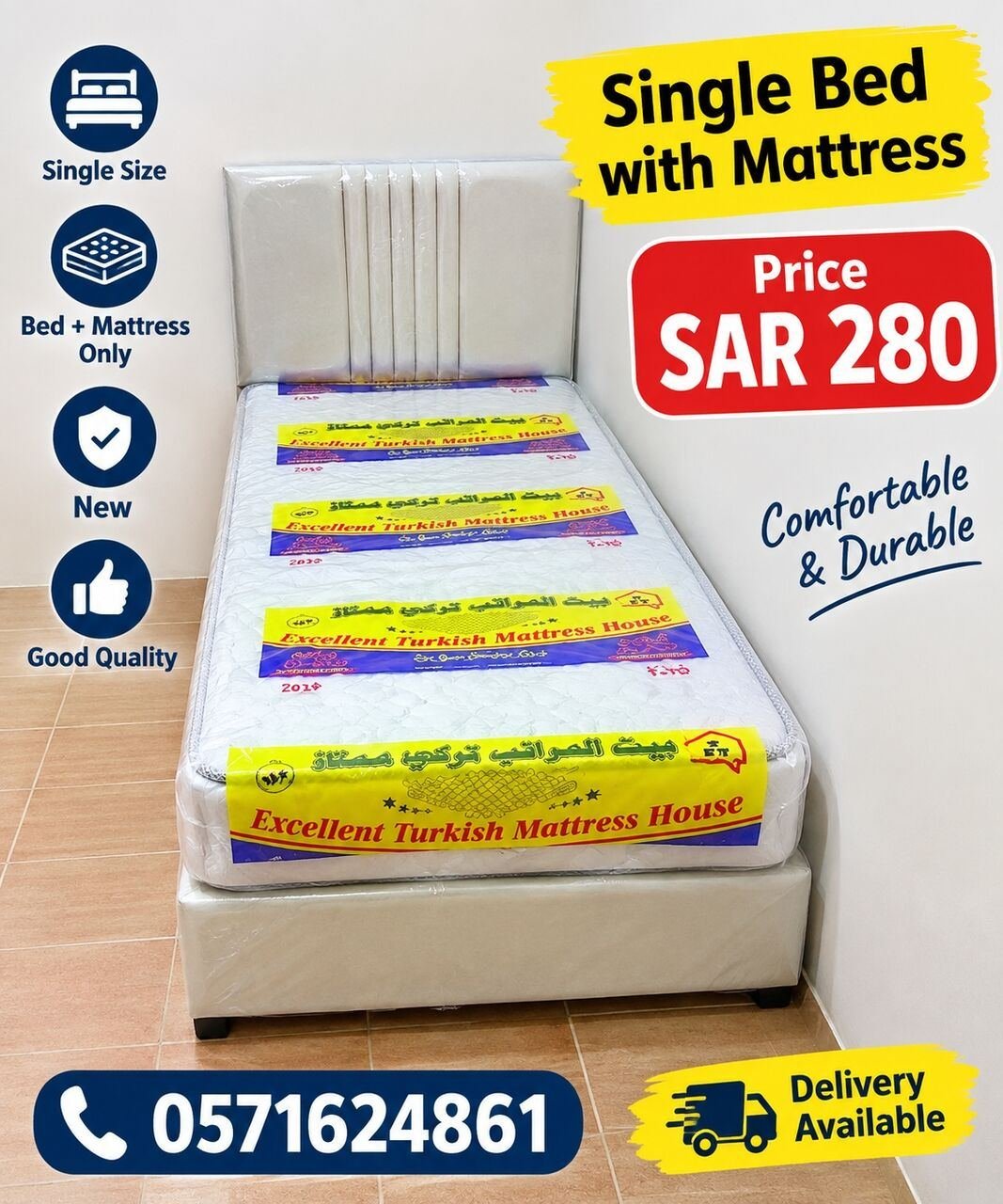 SAR 270, Single Size Bed Frame And Mattress