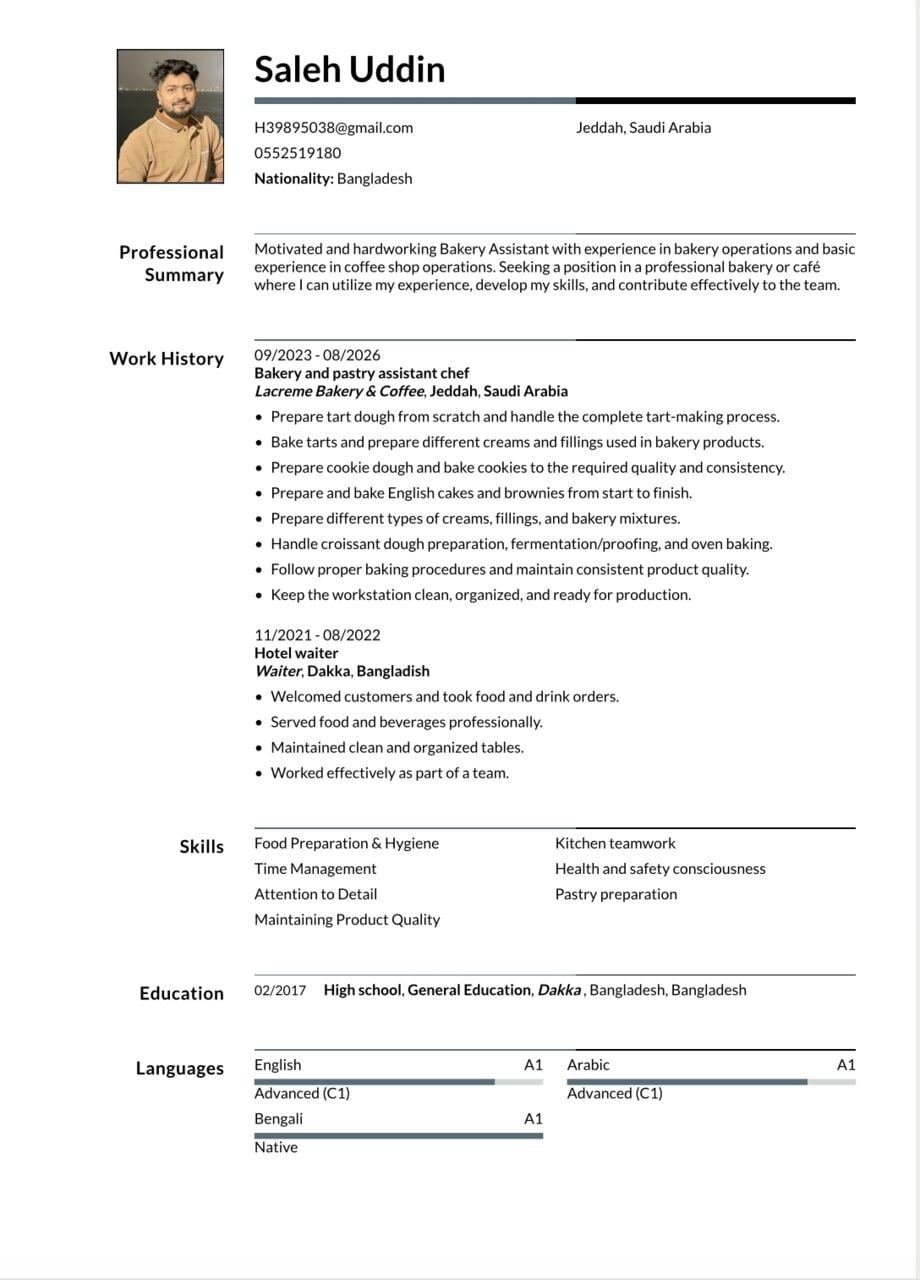 Looking For Bakery Position