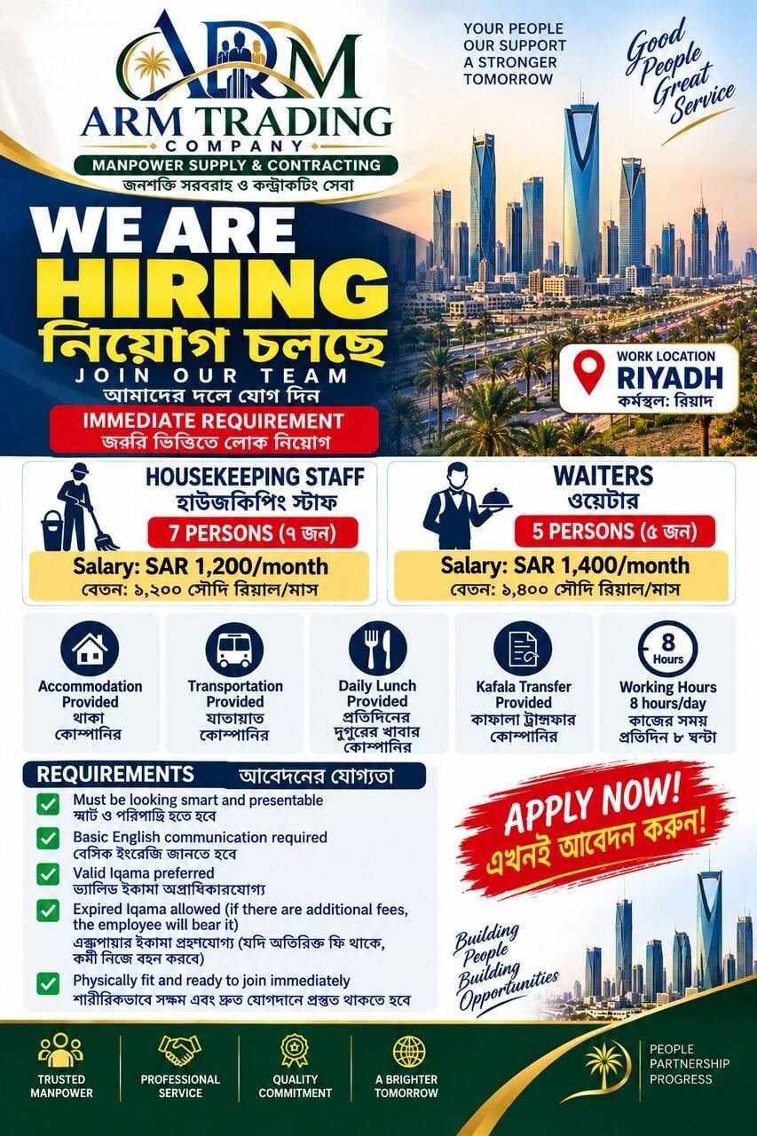 IMMEDIATE HIRING Housekeeping Staff & Water Position