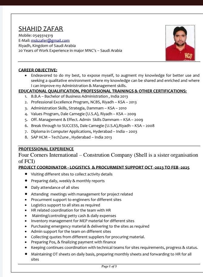 Front Desk Coordinator 15-Years Experienced Seeking Job ٣٠٠