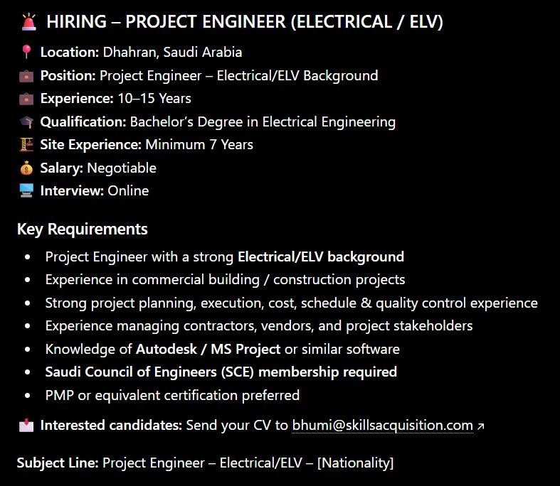 Project Engineer – Electrical/ELV
