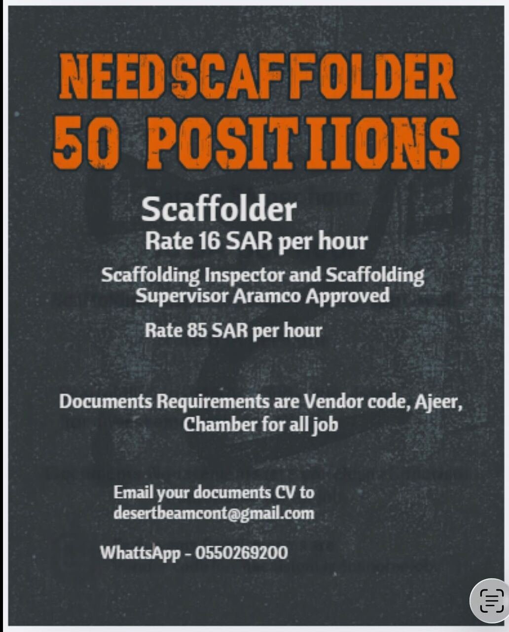 Scaffolding Supervisor / Inspector And Scaffolder