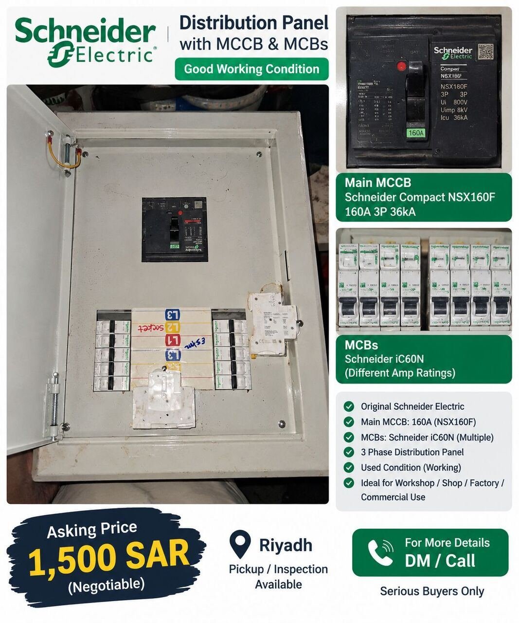 SAR 1500, Schneider Electric 160A Distribution Panel – MCCB + MCBs | Riyadh