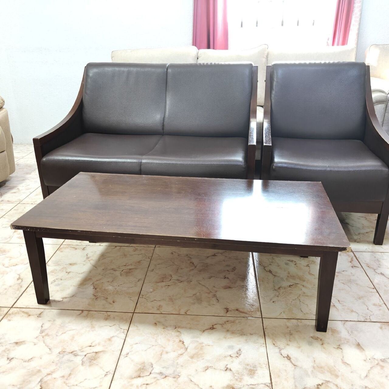 SAR 300, Wooden Leather Sofa With Tea Table For Sale