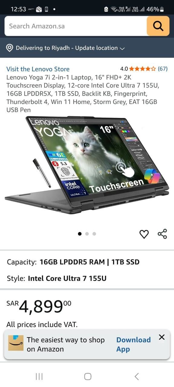 SAR 4250, Lenovo Yoga 7i 2 In 1 Laptop 16"