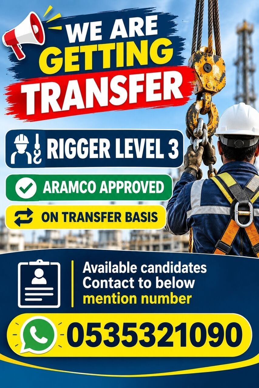 Rigger Level 3 Aramco Approved Transfer Available