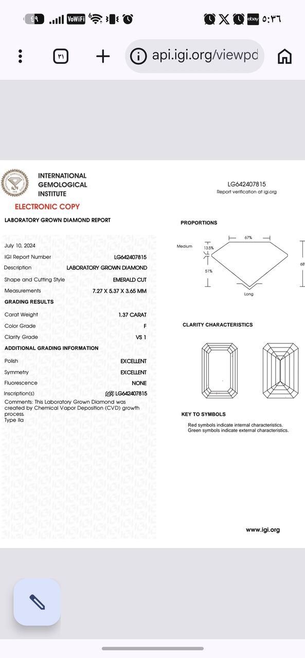 SAR 800, IGI Certificate Laboratory Grown Diamond