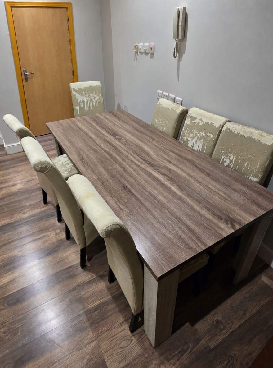 SAR 200, Dining Table & Wooden Sideboard Walnut-Style Top For Sale