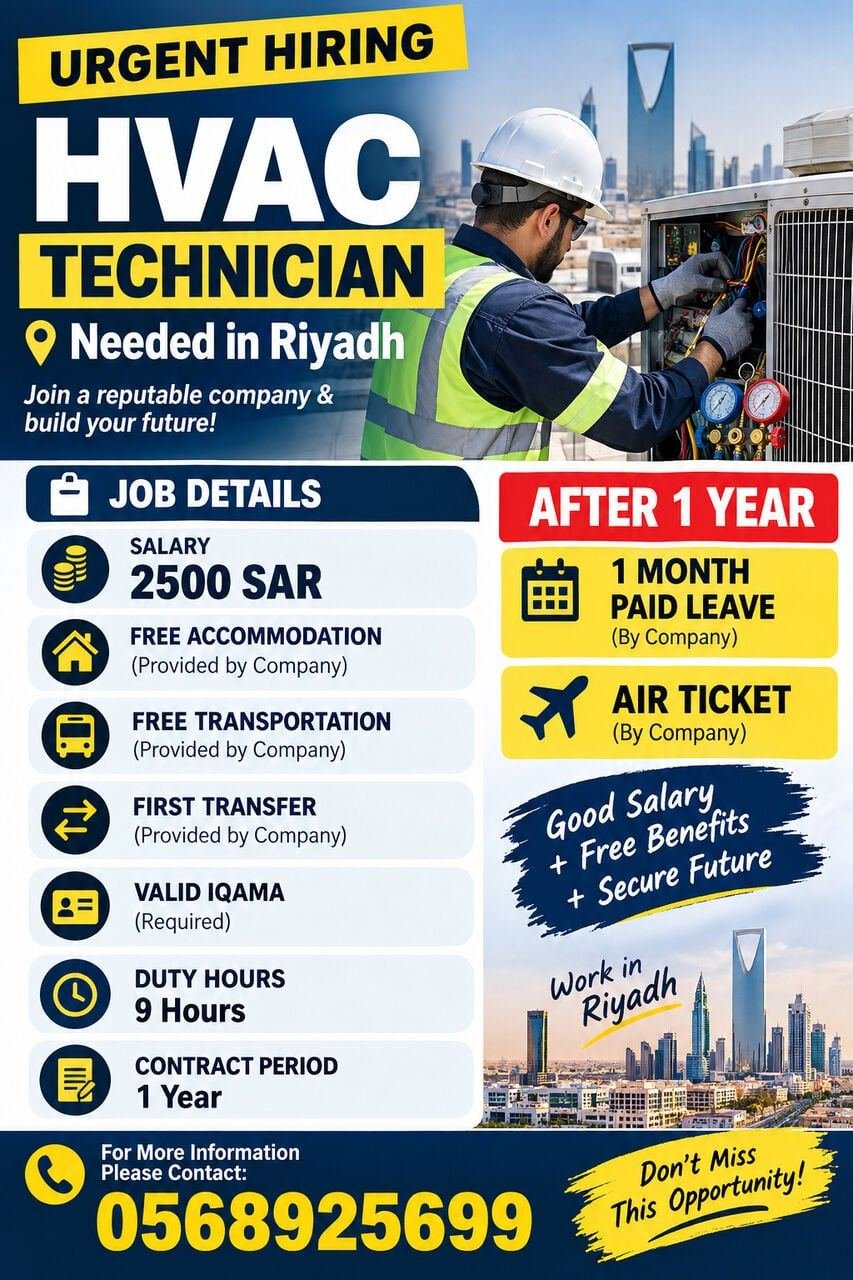 **URGENT HIRING – HVAC TECHNICIAN** 🚨