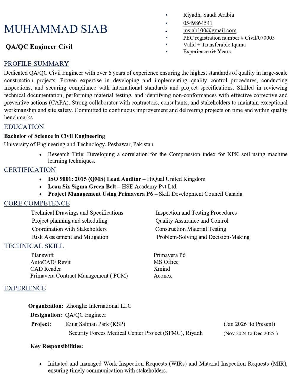 QA/QC Civil Engineer | Project Quality Engineer | ISO Certified | 6+ Years Experience
