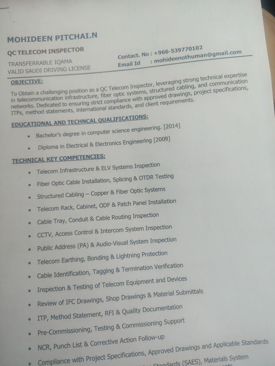 Telecom QC Inspector