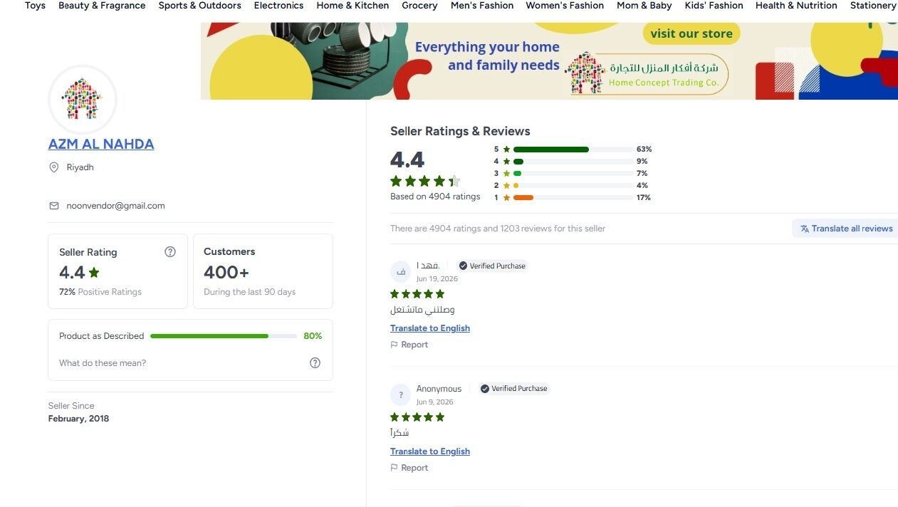 SAR 20000, Noon Saudi Seller Account For Sale – Excellent Health, 4.4 Rating & 40% Direct Ship Expres