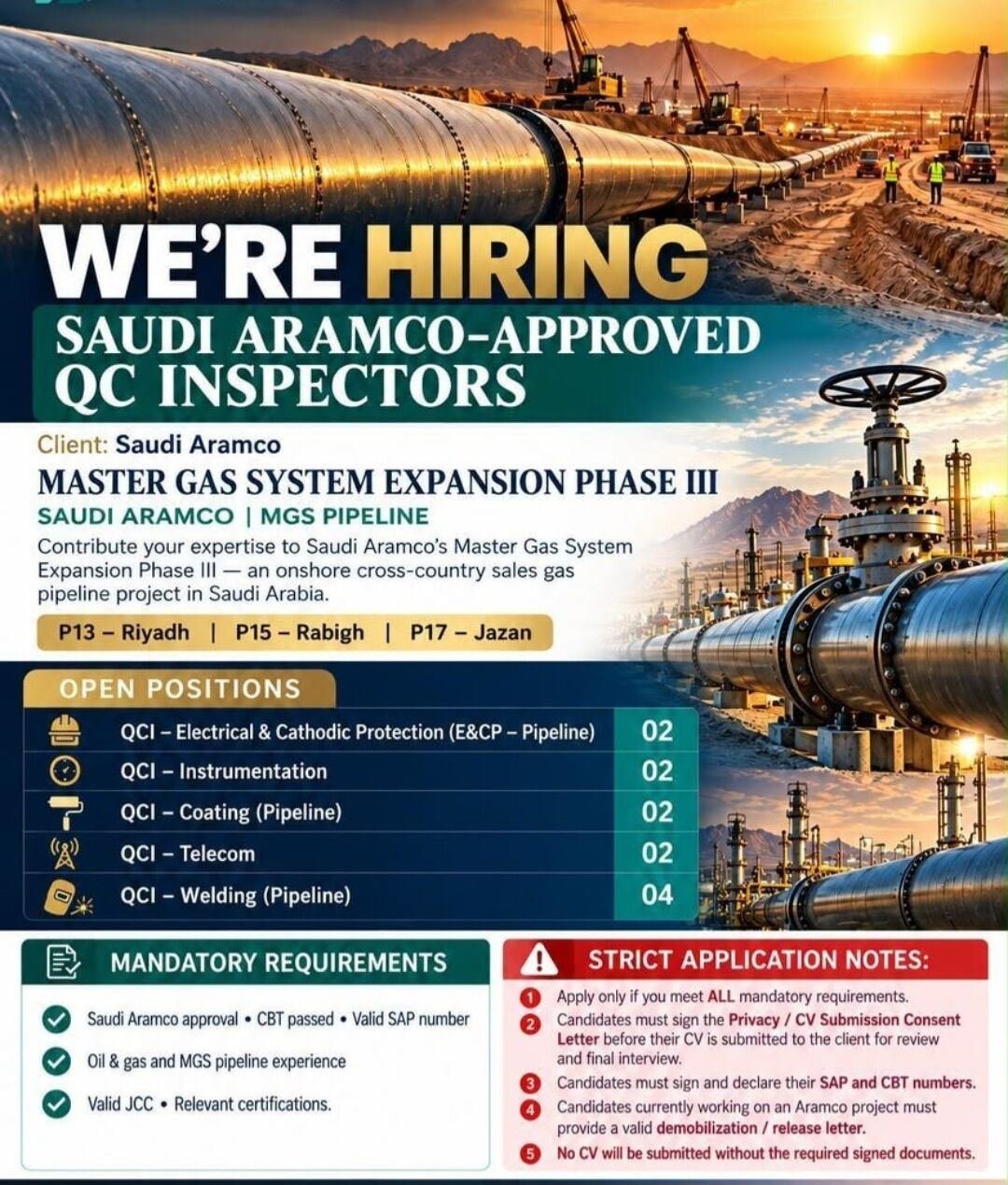 Urgent REQUIREMENT MGS PIPELINE EXPERIENCE CANDIDATES NEEDED