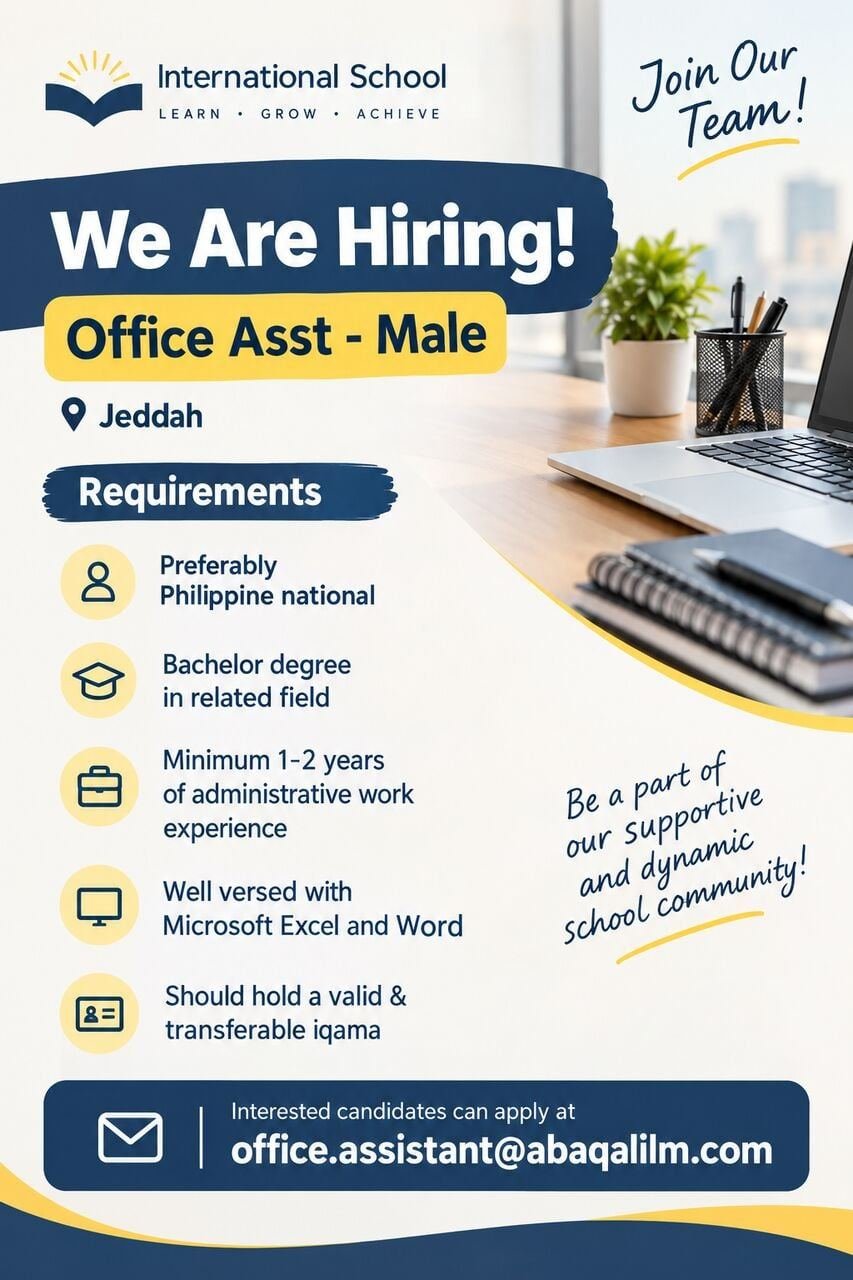 Require Office Assistant - MALE! Prefer Philippine Nationals