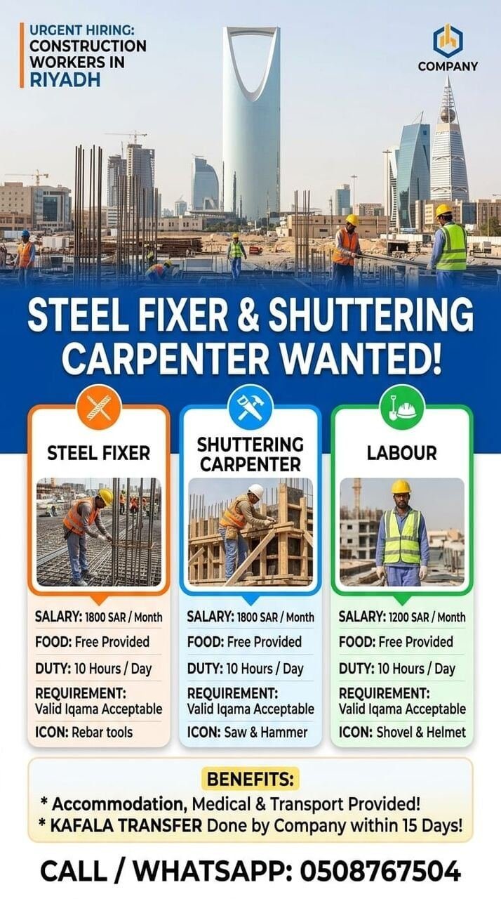 Urgent Requirements For Still Fixer Shuttering Carpenter Labour