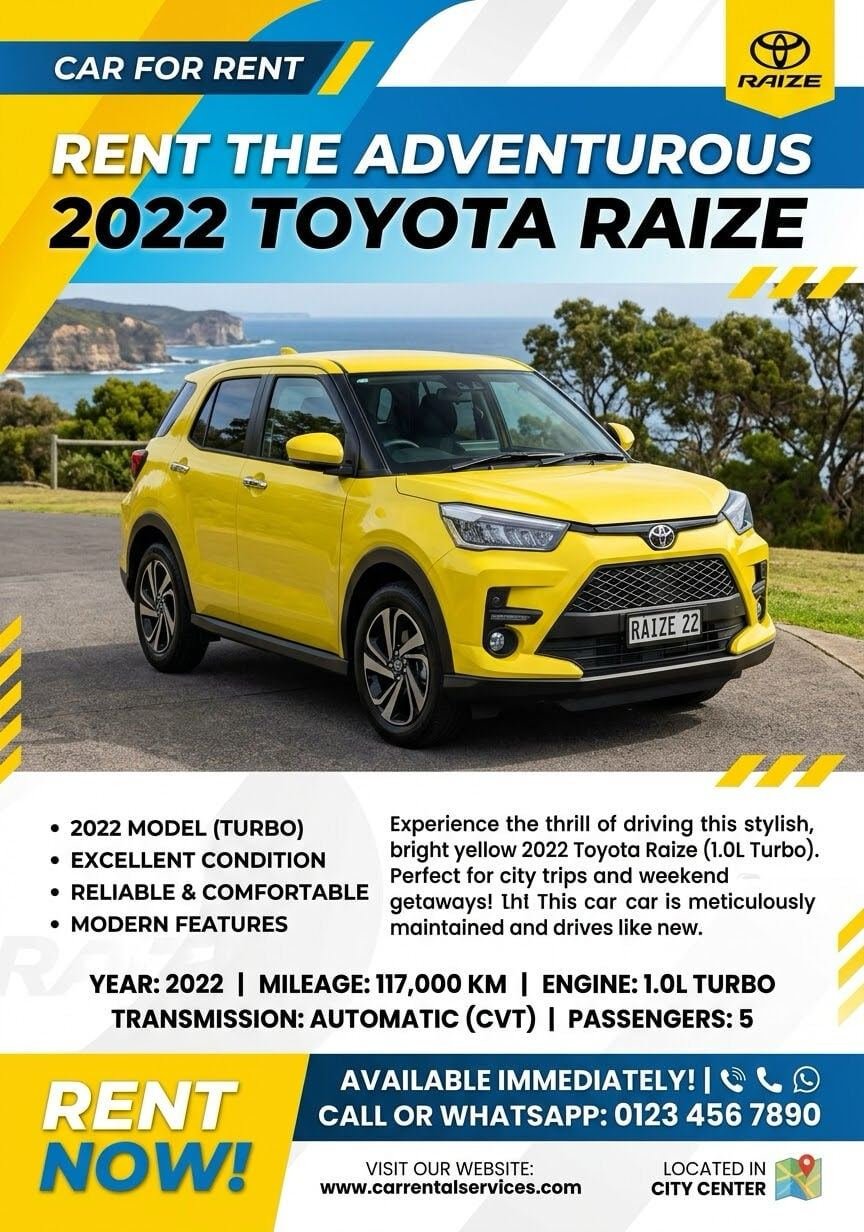 SAR 1800, I Am Offering My Toyota Raize For Rent Monthly Base