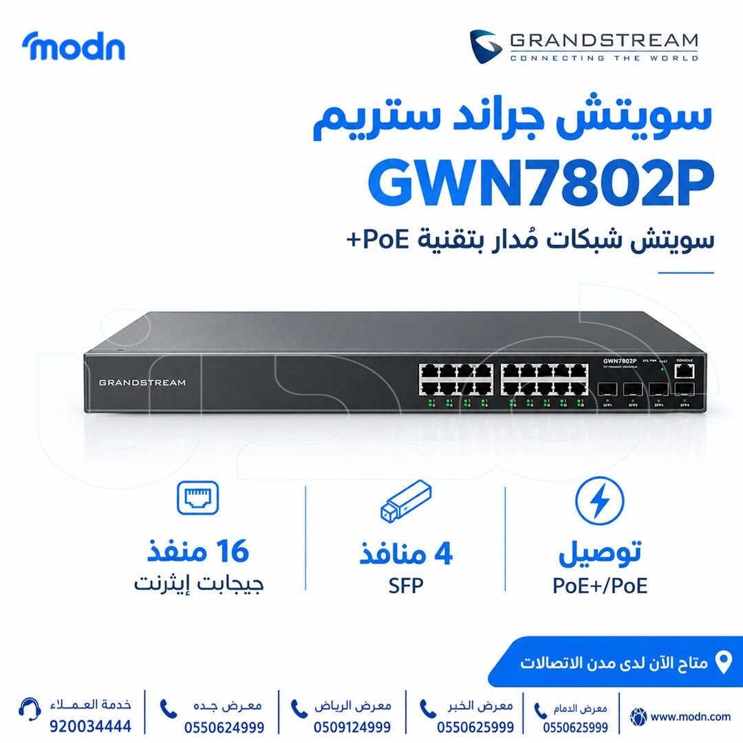 SAR 1, سويتش جراند ستريم GWN7802P – سويتش شبكات +PoE