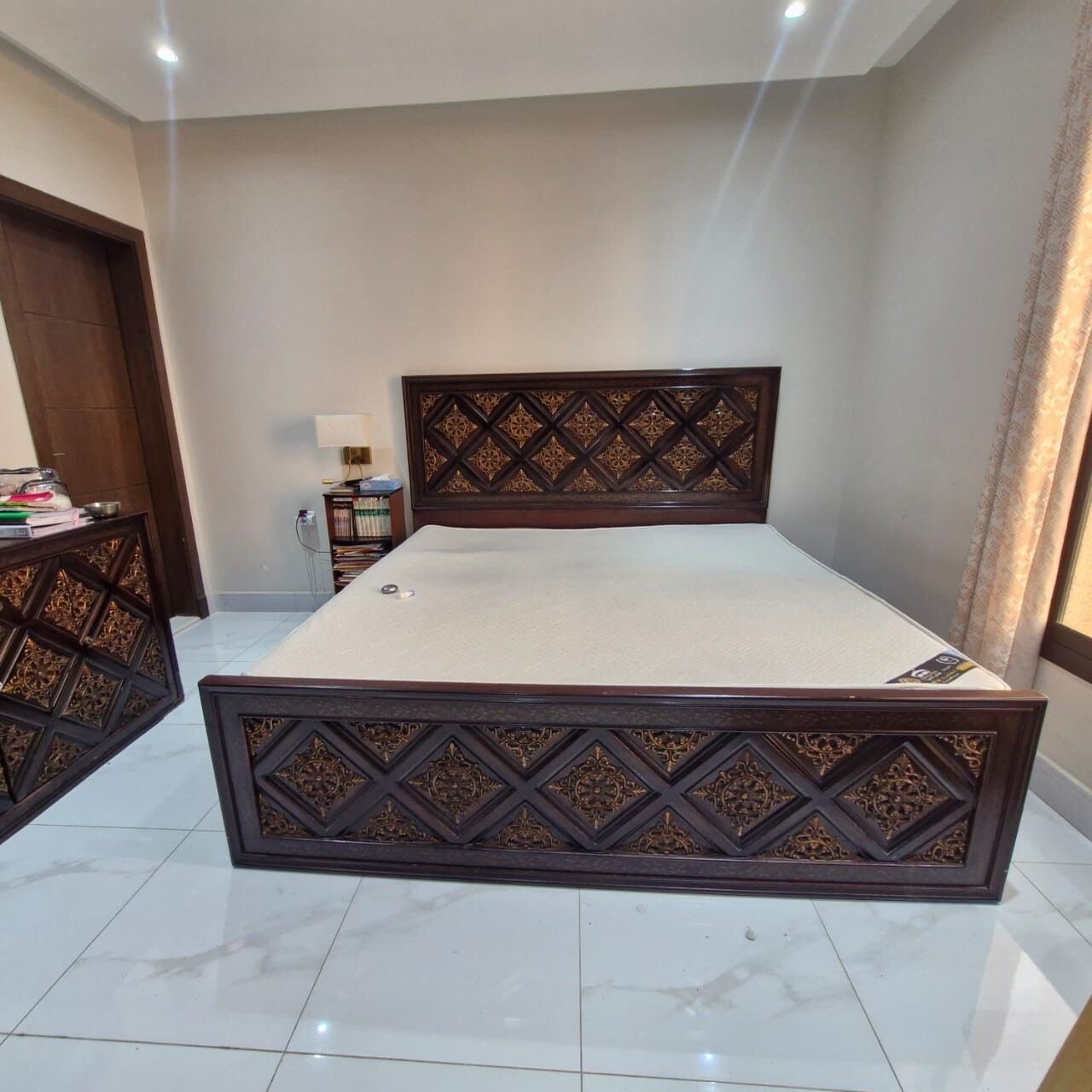 SAR 600, Super King Wooden Bed With Mattress For Sale