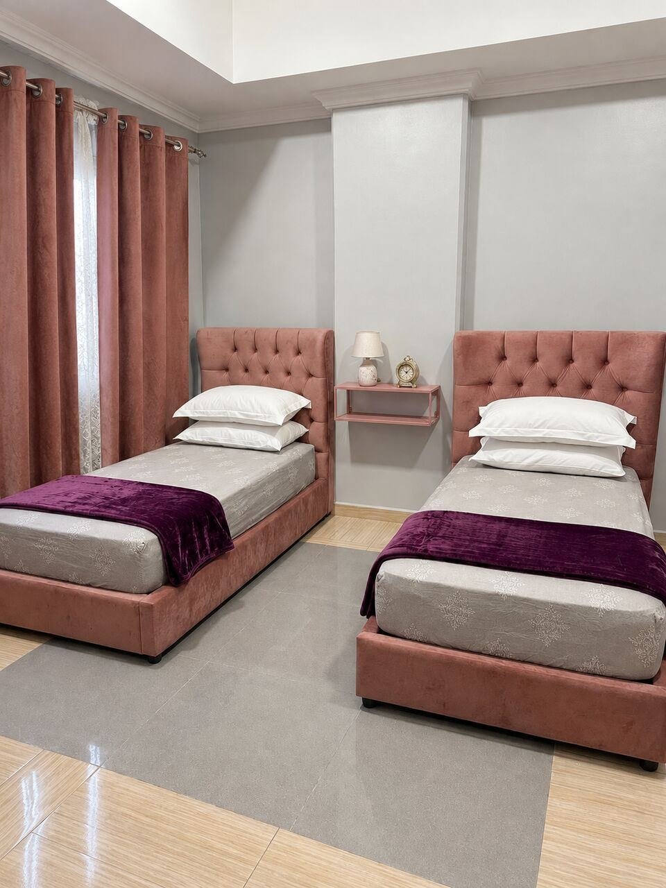 SAR 1000, Kids Single 2 Bed With Matress , Cupboard And Matching Curtains