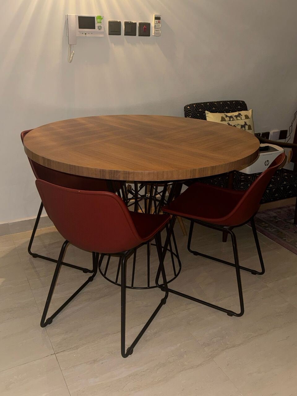 SAR 1000, Modern Wood Dining Table With Red Chairs