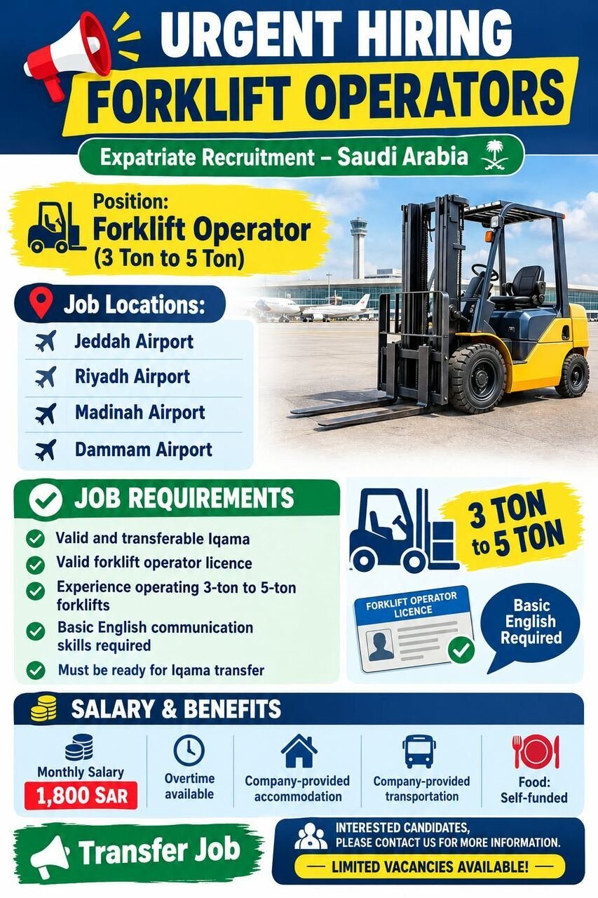 URGENT HIRING FORKLIFT OPERATOR