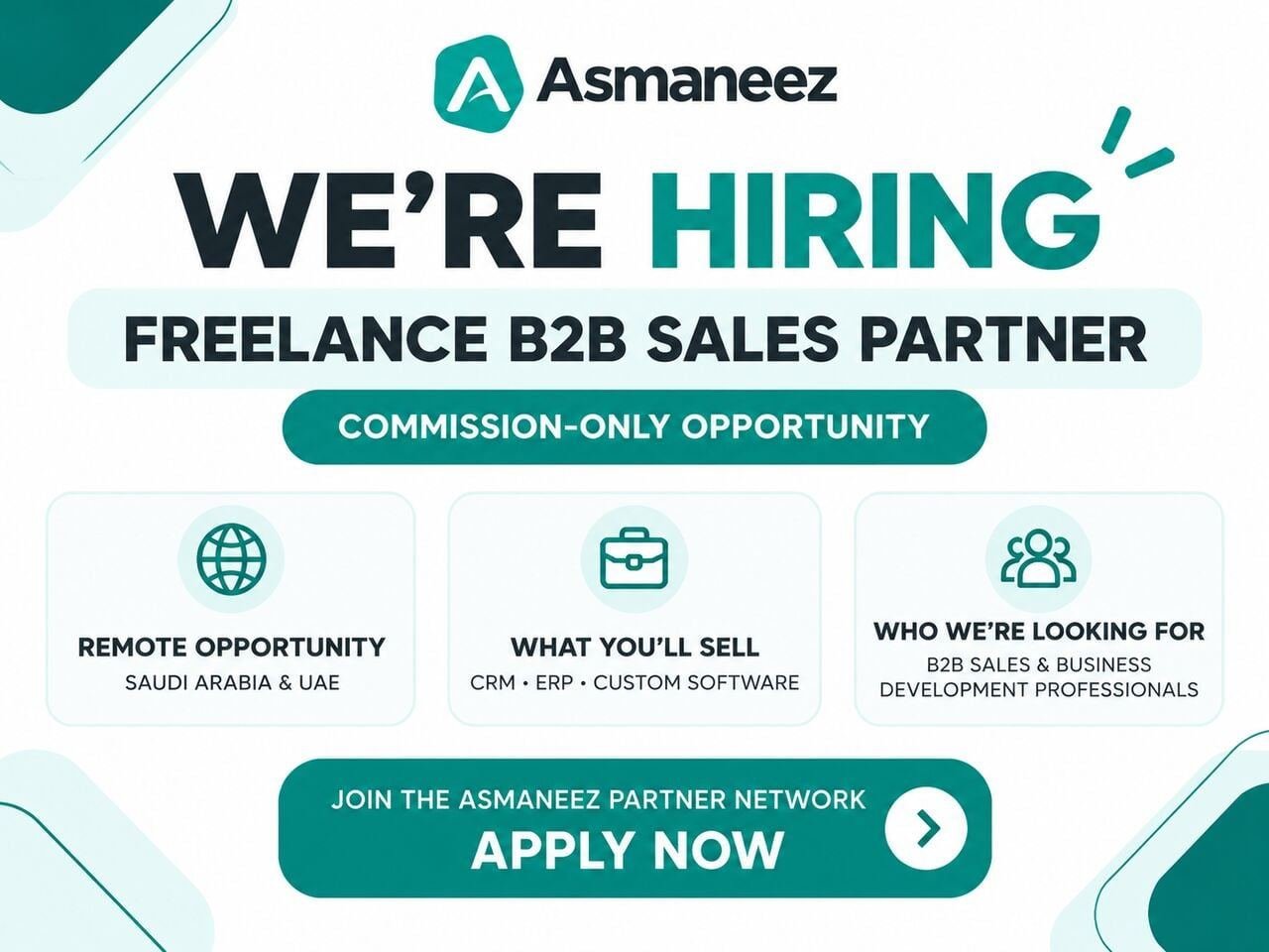 ⭐Remote Freelance B2B Sales Partner – CRM, ERP & Custom Software