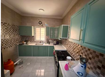 Modular Kitchen Cabinet For Sale – Sage Green With Yellow Handles – Good Condition