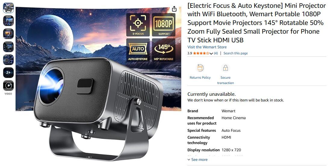 SAR 270, Projector With WiFi & Bluetooth