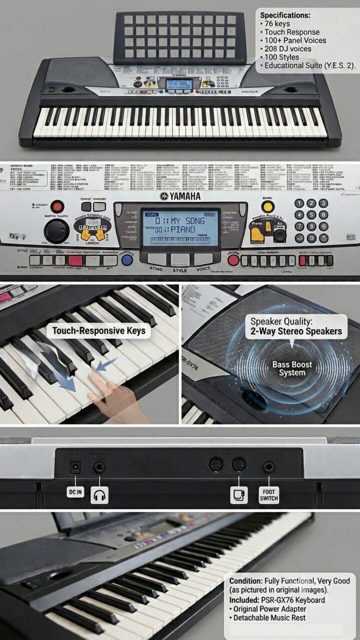 SAR 700, Yamaha PSR-GX76 76-Key Keyboard + Adjustable Stand + Original Adapter | Excellent Conditio