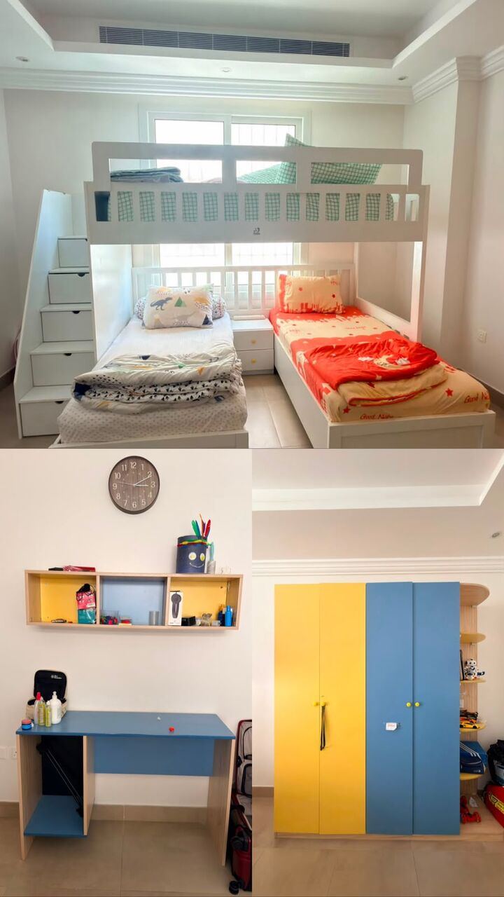 SAR 2500, Complete Kids Bedroom Set – Triple Bunk Bed, Wardrobe & Study Desk | Excellent Condition