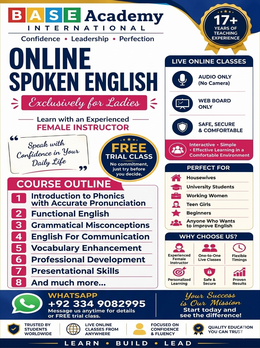 Female English Course — Online Classes by Female Teacher (Ladies Only)