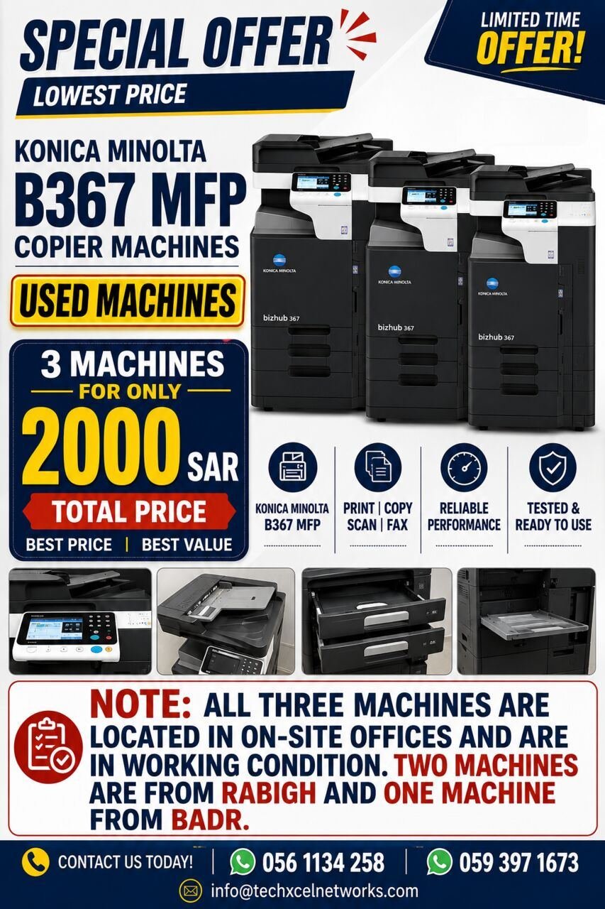 SAR 2000, USED - Konica Minolta Bizhub 367 MFP Copier Machines. Only 2000 SAR